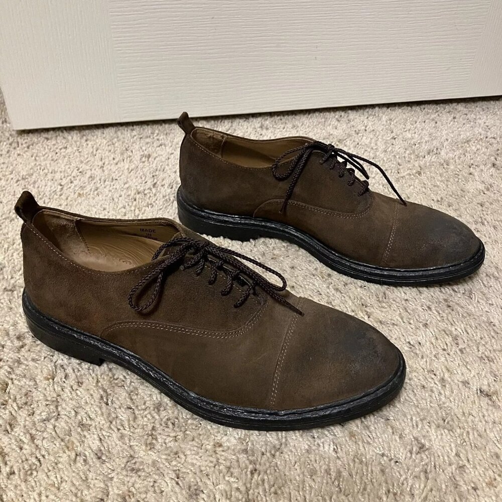 BARNEYS NEW YORK Oxfords ROUGH OUT LEATHER Brown - Sz 10 M Made in Italy